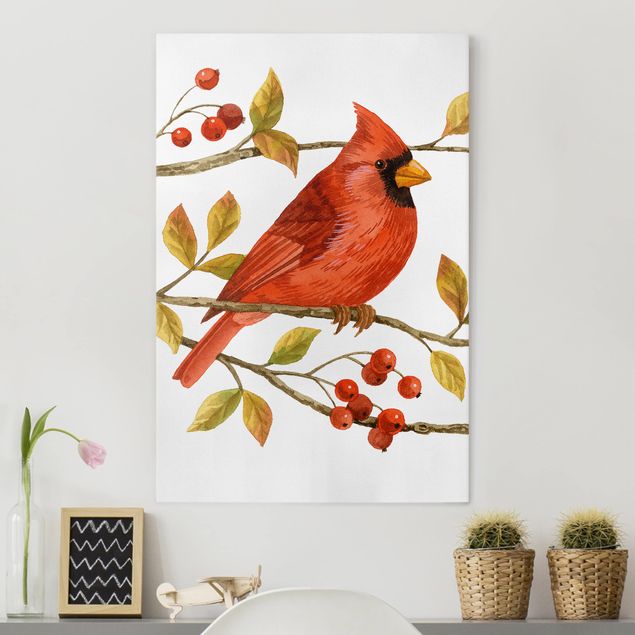 Billeder på lærred fugle Birds And Berries - Northern Cardinal