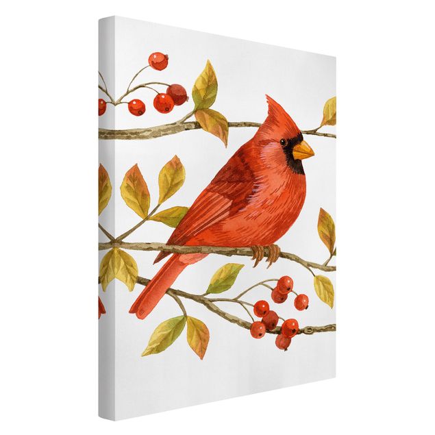 Billeder på lærred dyr Birds And Berries - Northern Cardinal