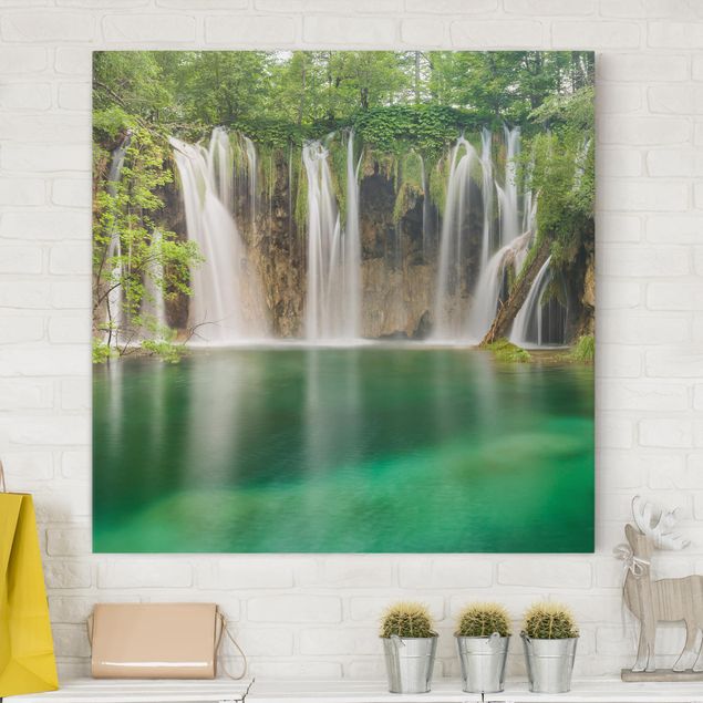 Billeder på lærred vandfald Waterfall Plitvice Lakes