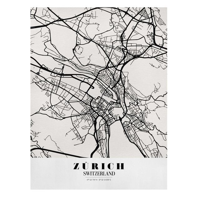 Billeder sort og hvid Zurich City Map - Classic