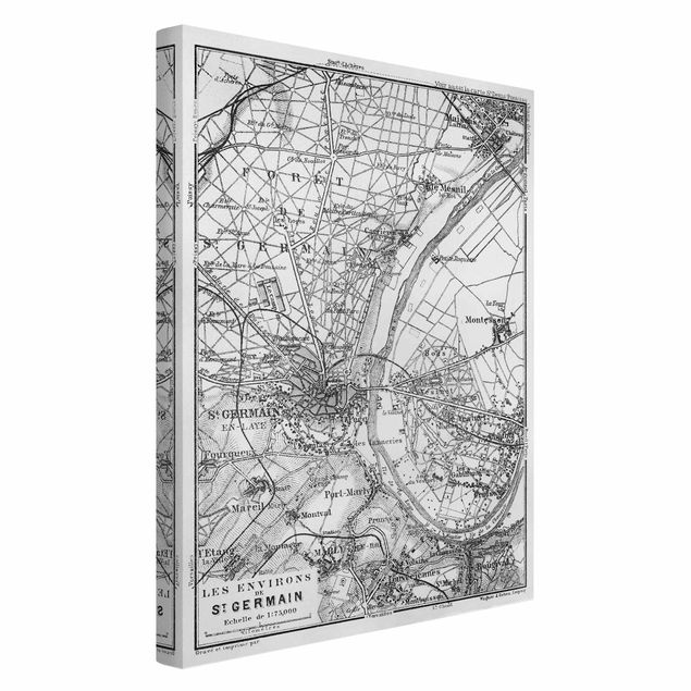 Billeder på lærred sort og hvid Vintage Map St Germain Paris