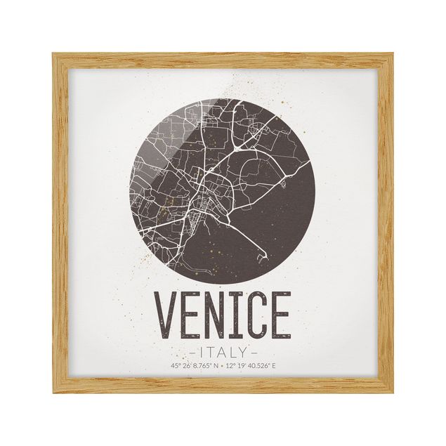 Indrammede plakater verdenskort Venice City Map - Retro
