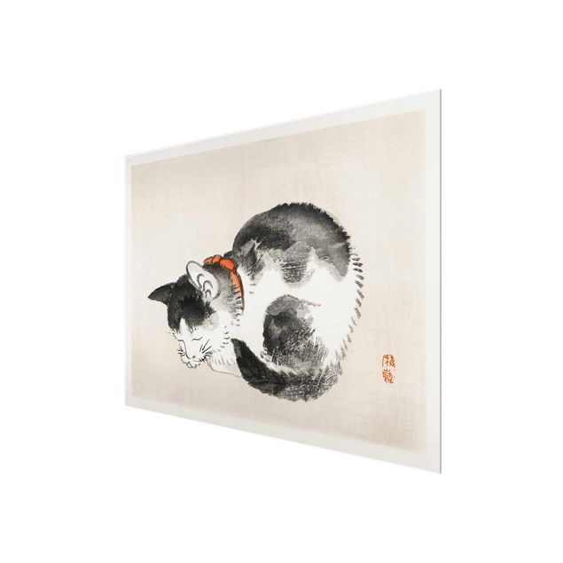 Billeder sort og hvid Asian Vintage Drawing Sleeping Cat