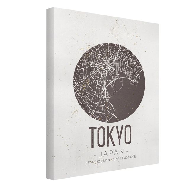 Billeder på lærred sort og hvid Tokyo City Map - Retro