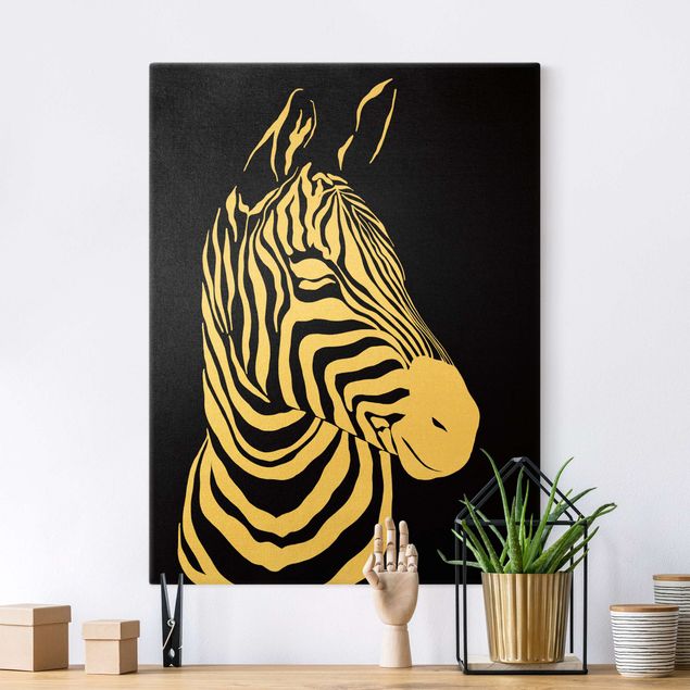 Billeder på lærred zebraer Safari Animals - Portrait Zebra Black