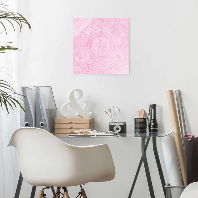Billeder kunsttryk Pattern Mandala Light Pink