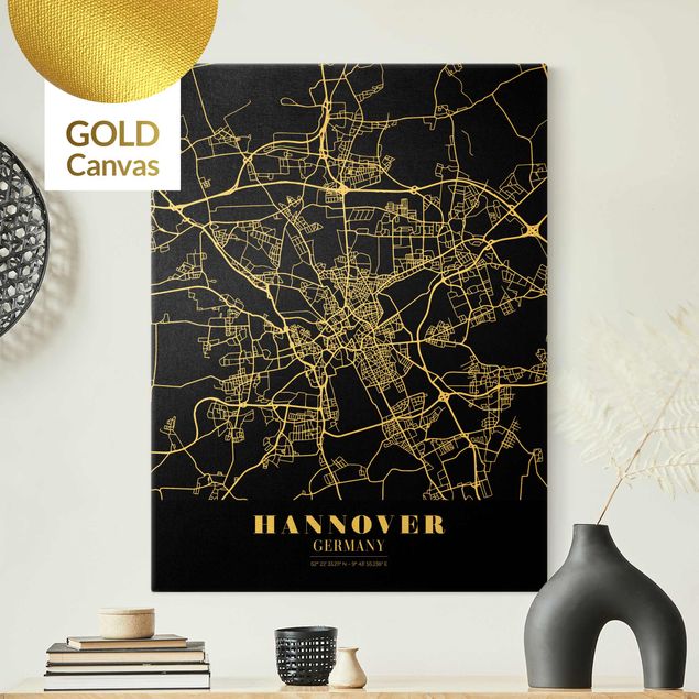 Billeder på lærred verdenskort Hannover City Map - Classic Black