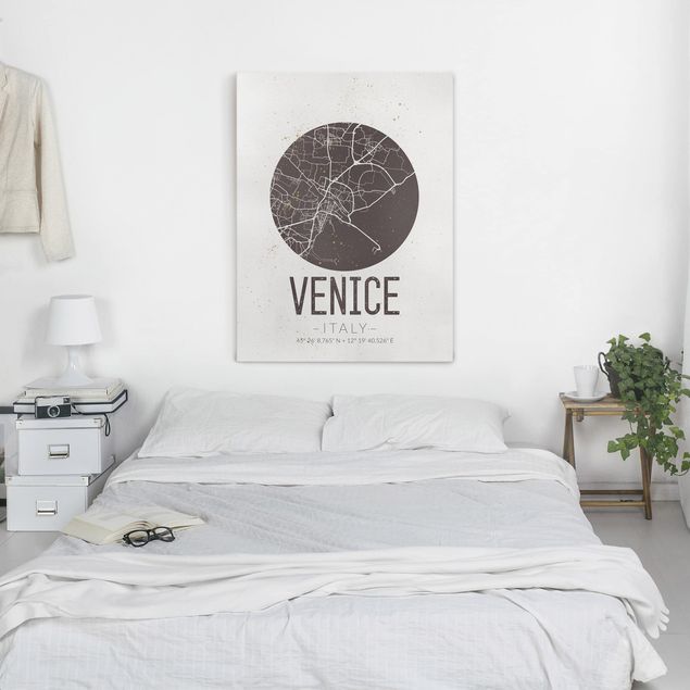 Billeder på lærred sort og hvid Venice City Map - Retro