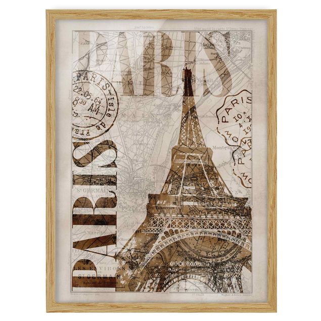 Indrammede plakater vintage Shabby Chic Collage - Paris