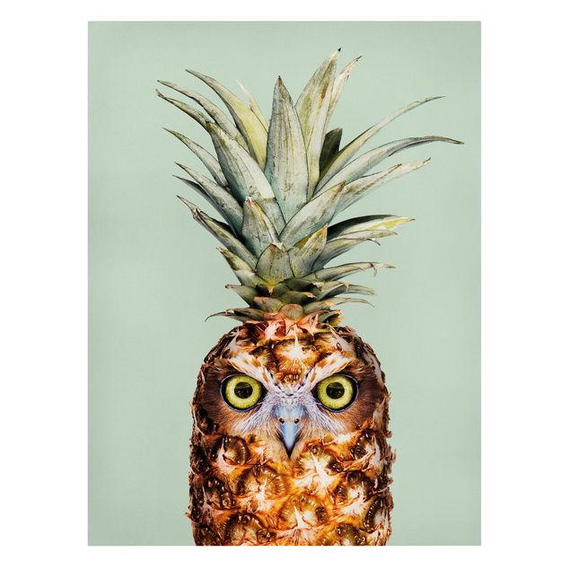 Billeder på lærred grøntsager og frukt Pineapple With Owl