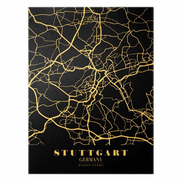 Billeder på lærred guld Stuttgart City Map - Classic Black