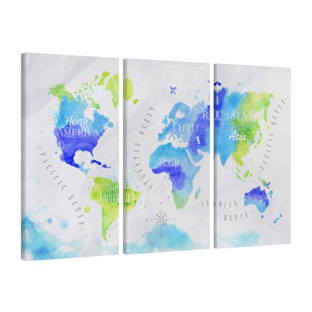 Billeder på lærred verdenskort World Map Watercolour Blue Green