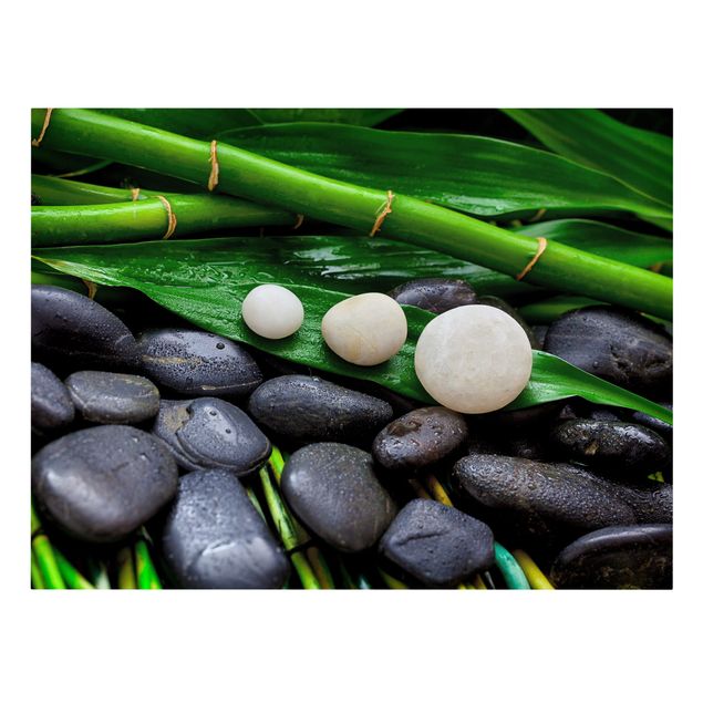 Billeder på lærred blomster Green Bamboo With Zen Stones