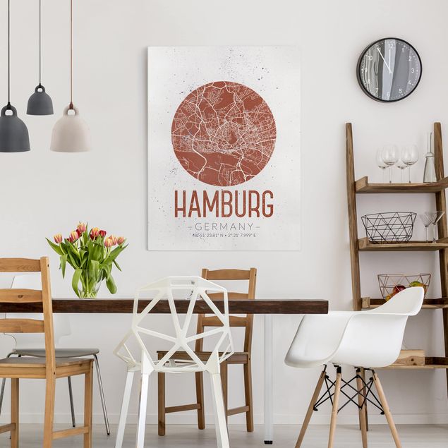 Billeder på lærred sort og hvid Hamburg City Map - Retro