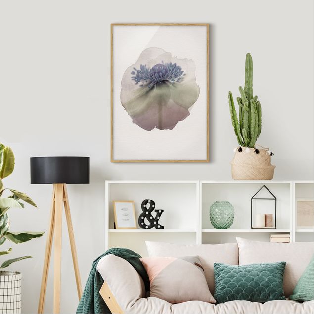 Indrammede plakater blomster WaterColours - Anemone In Violet