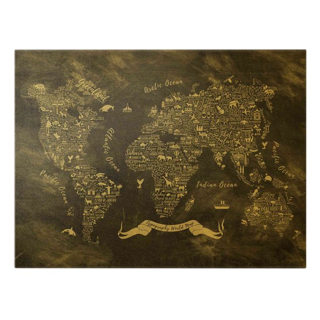 Billeder på lærred Chalk Typography World Map