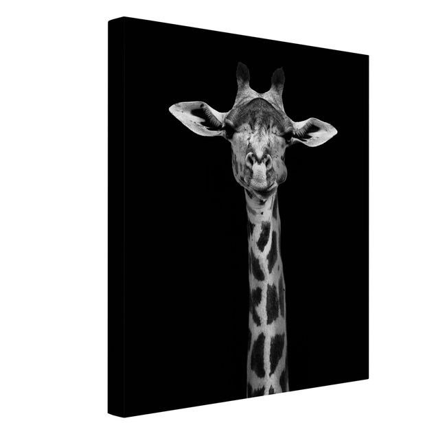 Billeder på lærred sort og hvid Dark Giraffe Portrait