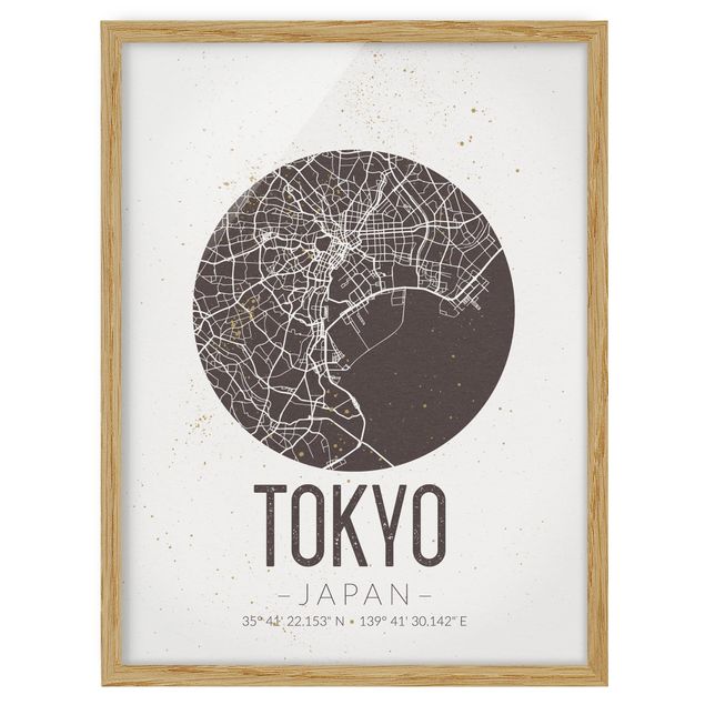 Indrammede plakater verdenskort Tokyo City Map - Retro