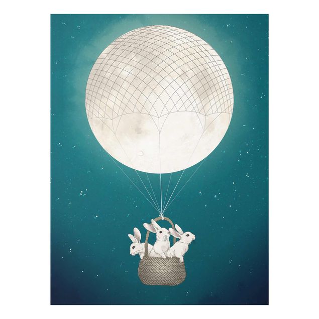 Billeder moderne Illustration Rabbits Moon As Hot-Air Balloon Starry Sky