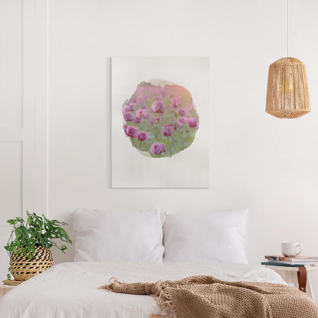 køkken dekorationer WaterColours - Violet Poppy Flowers Meadow In Spring
