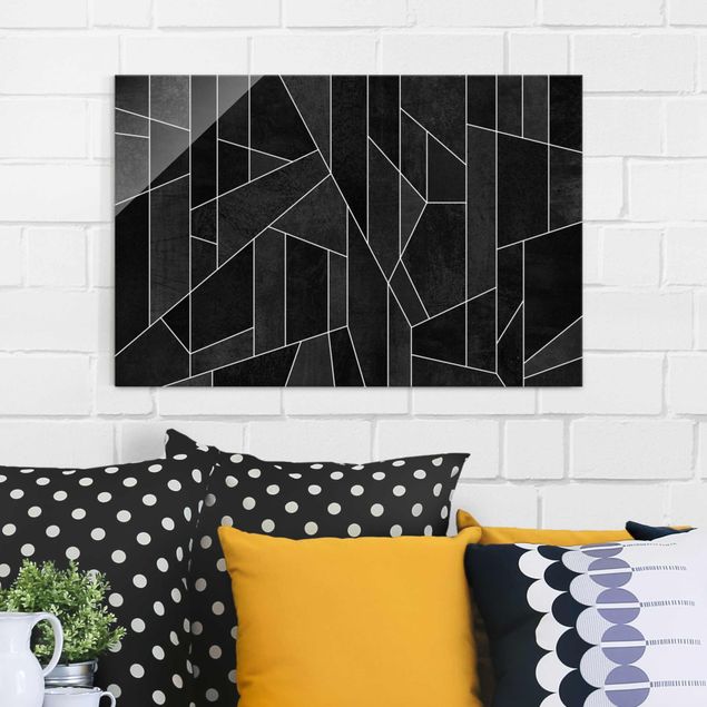 Glas magnettavla Black And White Geometric Watercolour