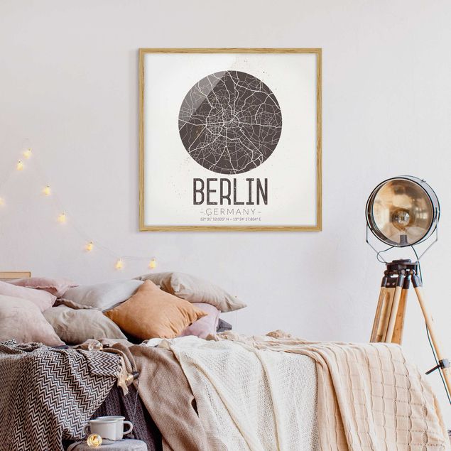 Indrammede plakater sort og hvid City Map Berlin - Retro