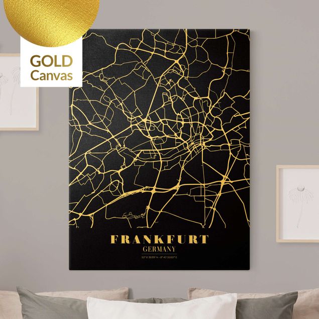 Billeder på lærred verdenskort Frankfurt City City Map - Classic Black