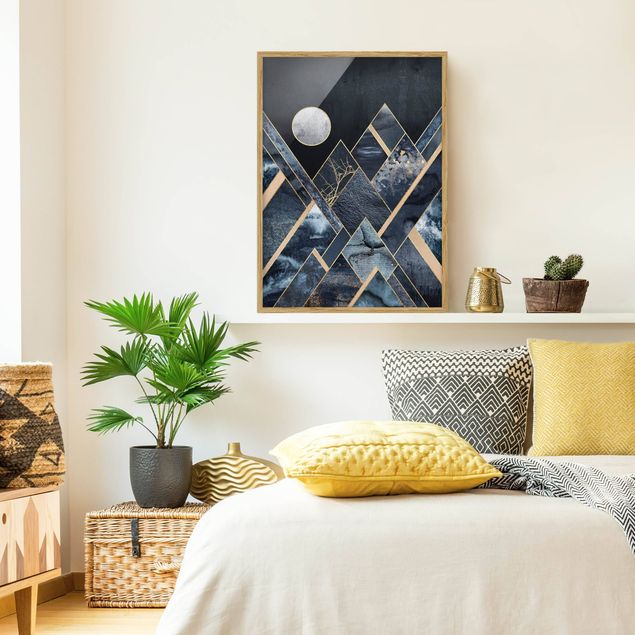 Indrammede plakater abstrakt Golden Moon Abstract Black Mountains