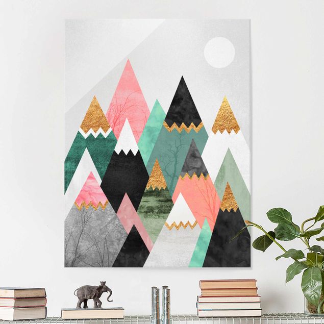 Billeder kunsttryk Triangular Mountains With Gold Tips