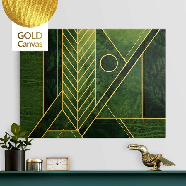 Billeder på lærred mønstre Golden Geometry - Emerald