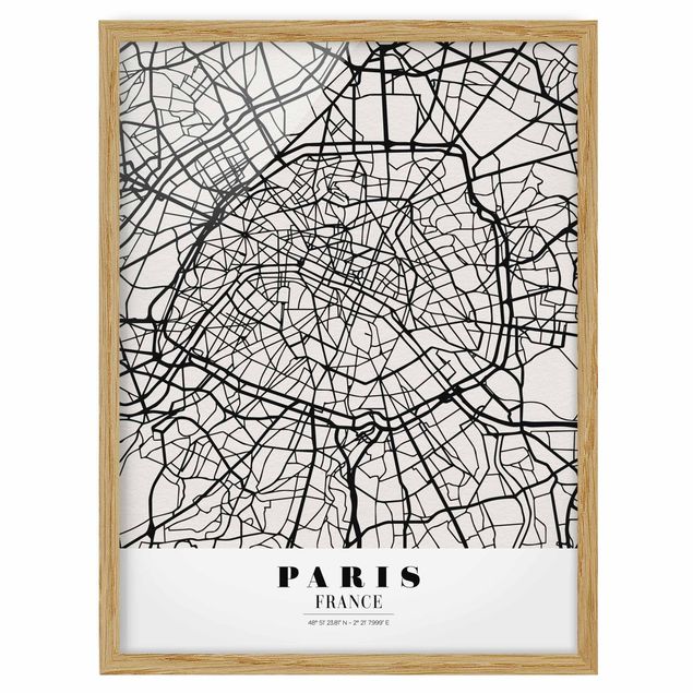 Indrammede plakater verdenskort Paris City Map - Classic