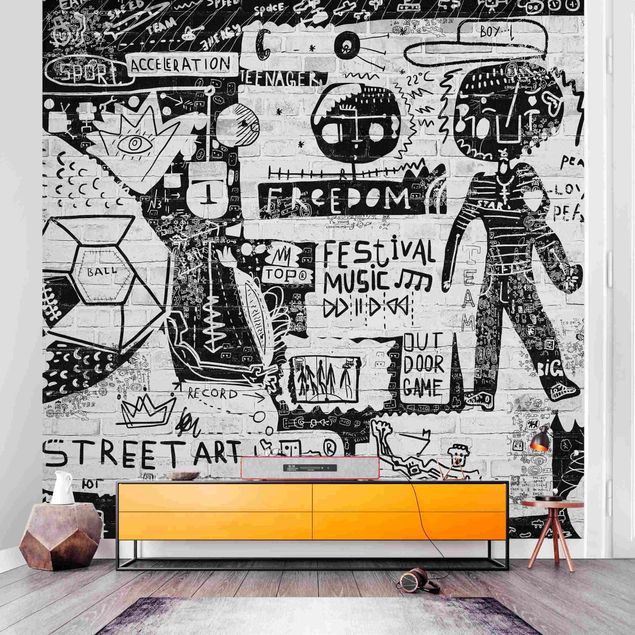 Tapet industriel Abstract Graffiti Art Black And White