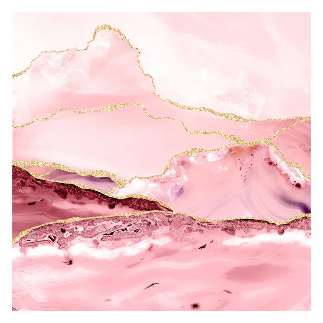 Moderne tapet Abstract Mountains Pink With Golden Lines