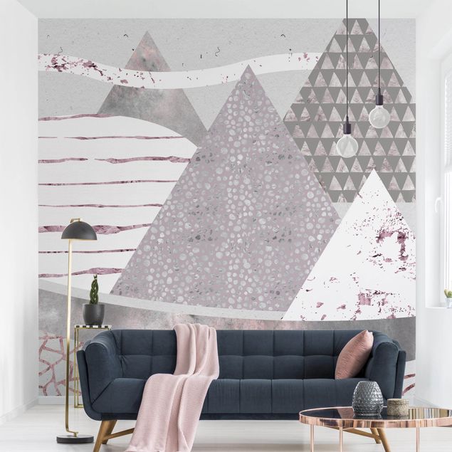 Tapet geometrisk Abstract Mountain Landscape Pastel Pattern