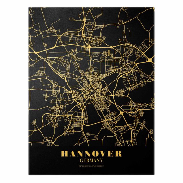 Billeder på lærred guld Hannover City Map - Classic Black