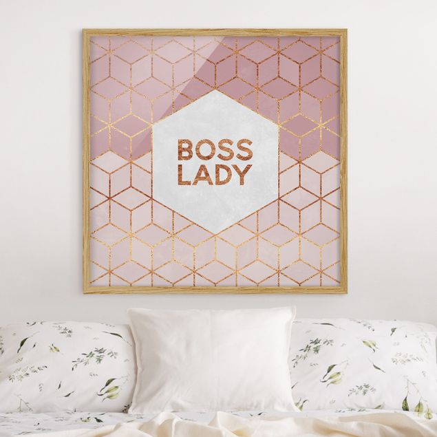 Indrammede plakater ordsprog Boss Lady Hexagons Pink