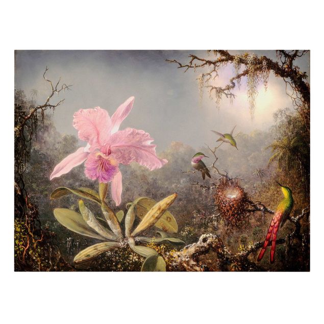 Kunst stilarter Martin Johnson Heade - Orchid And Three Hummingbirds