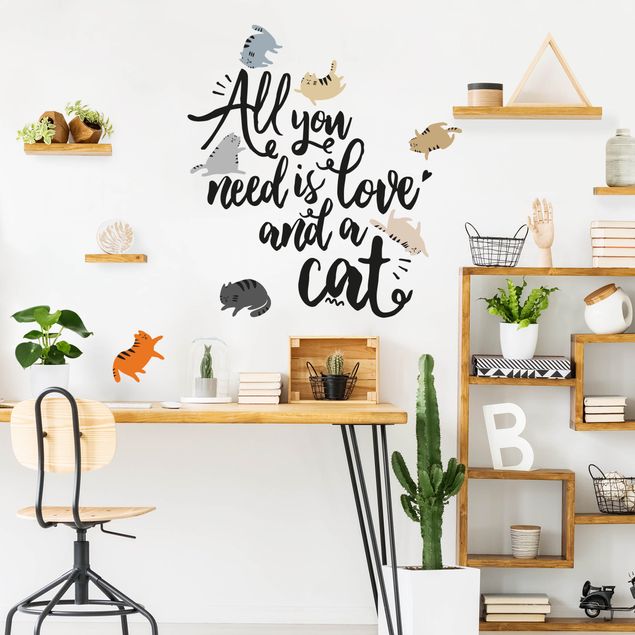 Wallstickers dyr All You Need Is Love And A Cat