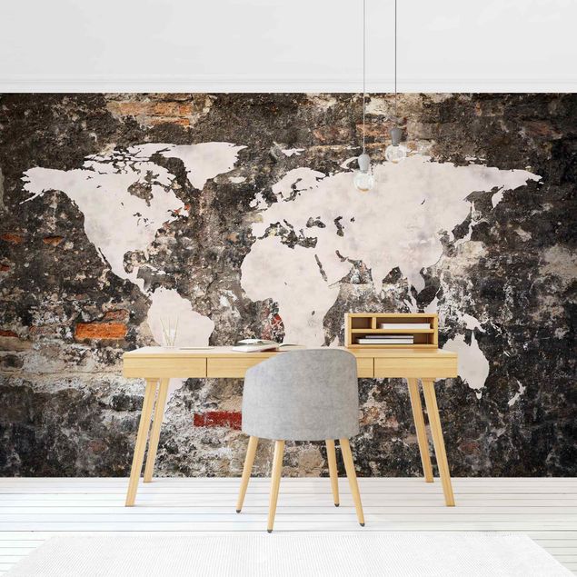 Industriel tapet Old Wall World Map