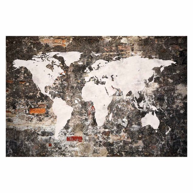 Fototapet beige Old Wall World Map