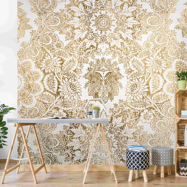 køkken dekorationer Antique Baroque Wallpaper In Gold