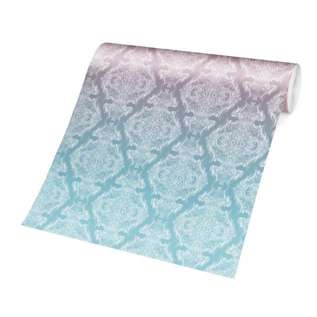 Lyserød tapet Watercolour Baroque Pattern With Blue Pink Gradient
