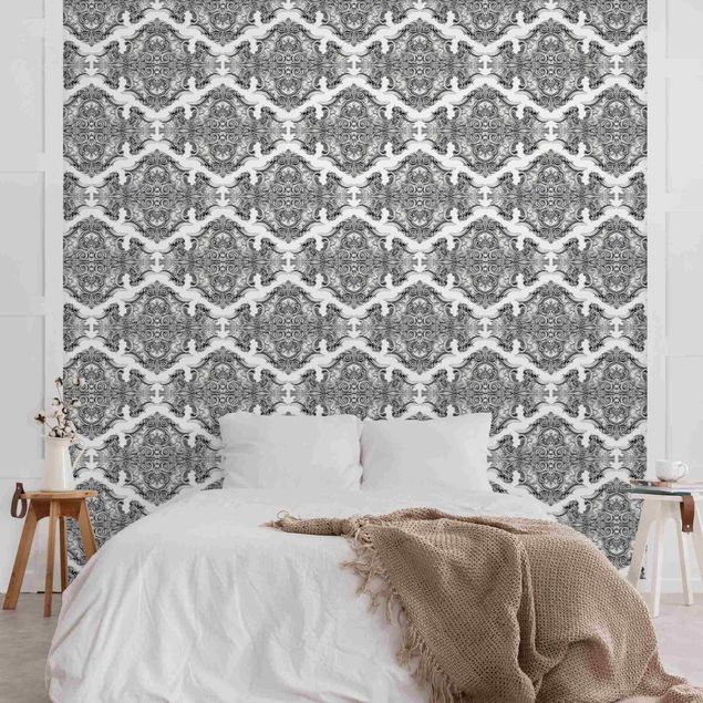 Barok tapet Watercolour Baroque Pattern With Ornaments In Gray