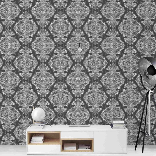 Moderne tapet Watercolour Baroque Pattern In Front Of Dark Gray