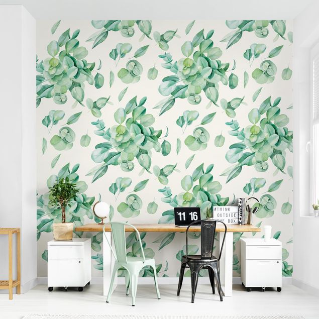 Mønstret tapeter Watercolour Eucalyptus Bouquet Pattern