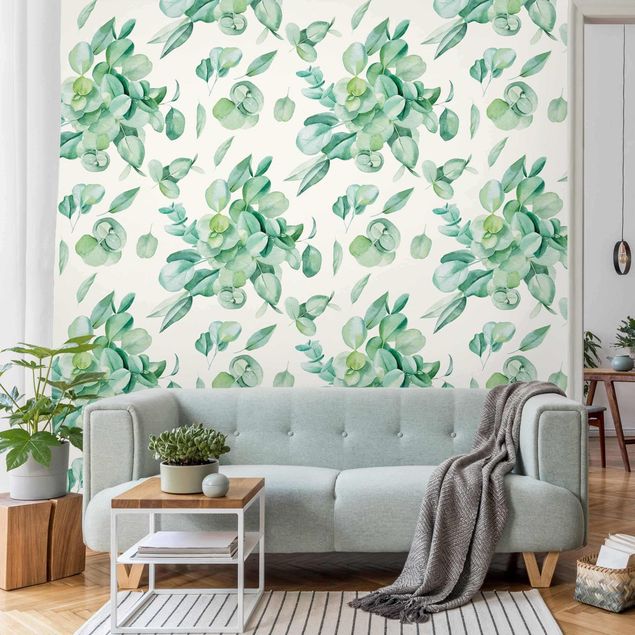 Moderne tapet Watercolour Eucalyptus Bouquet Pattern