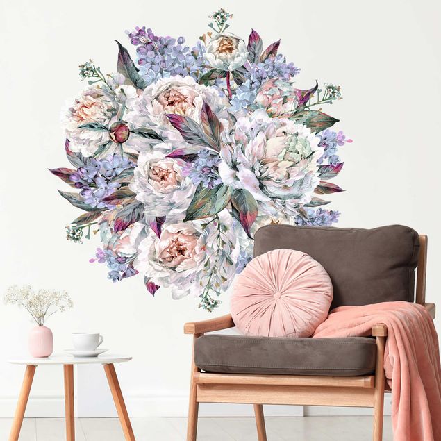Wallstickers roser Watercolor lilac peonies bouquet xxl