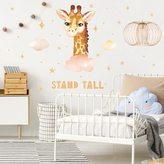 Wallstickers ordsprog Watercolor Giraffe - Stand Tall