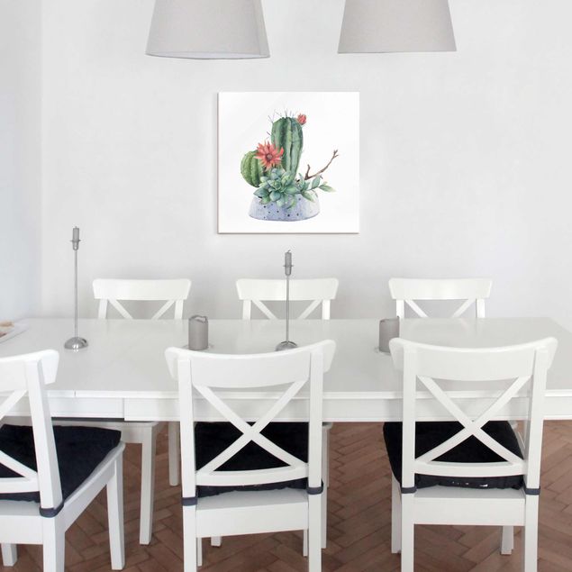 Glasbilleder blomster Watercolour Cacti Illustration