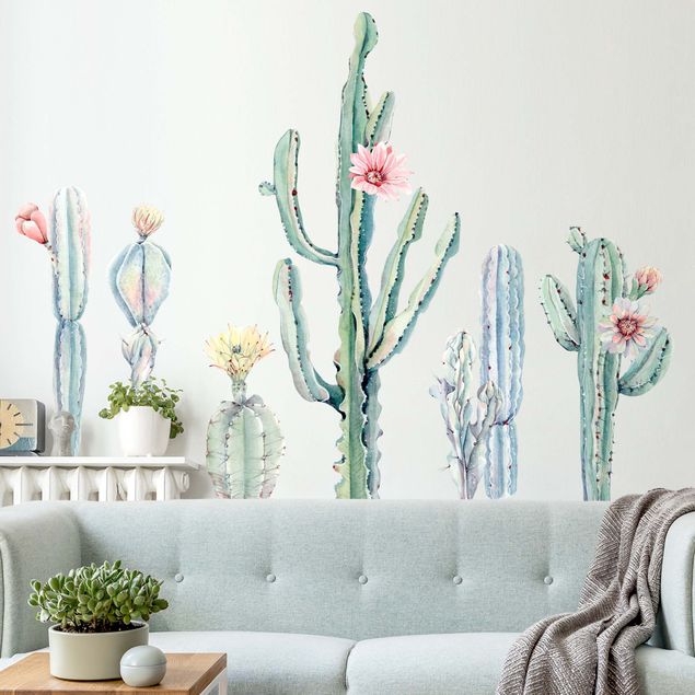Wallstickers blomster Watercolor Cactus Blossom Set XXL